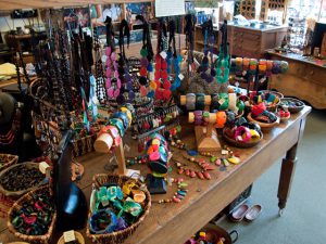 The owners of Scarlett Begonia work directly with South American artisans who create natural tagua nut jewelry.