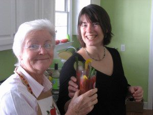 Theresa and her mother-in-law Janet enjoy some Thanksgiving morning Bloody Marys several years ago. Never fear—it will be exactly the same this year! 