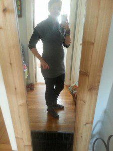 Day 2: Black longsleeve under grey sweater, grey leggings
