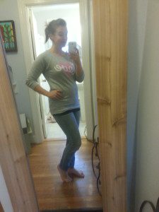 Day 9: grey long sleeve over black cami, white washed work jeans