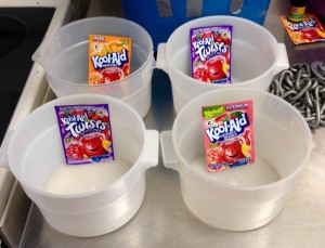 Kool-Aid is used to flavor and color some of the ice treats.