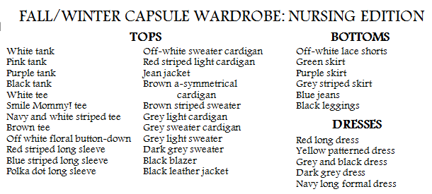clothing list fall and winter